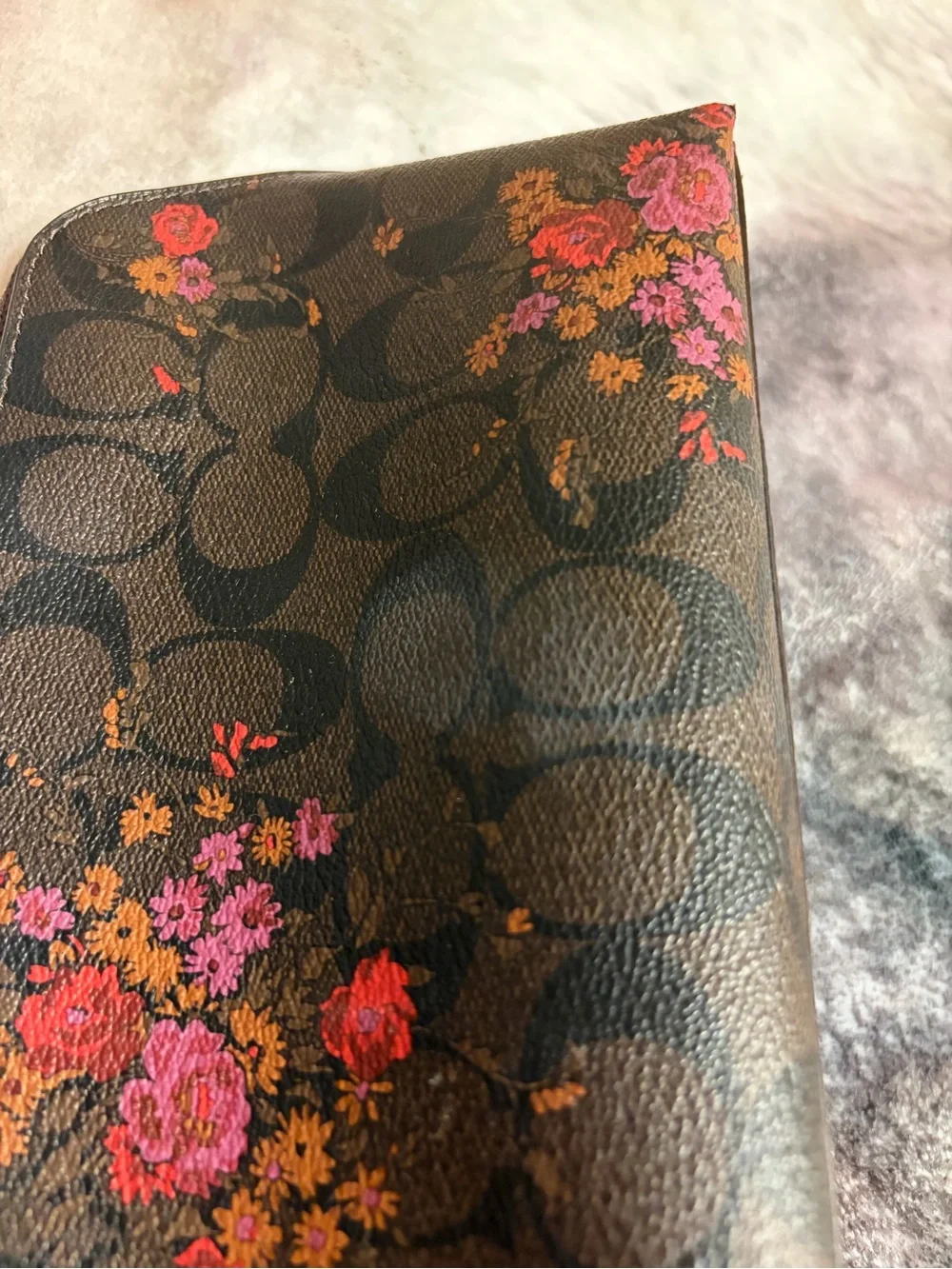 Coach Brown Floral Signature Zip Cosmetic Pouch